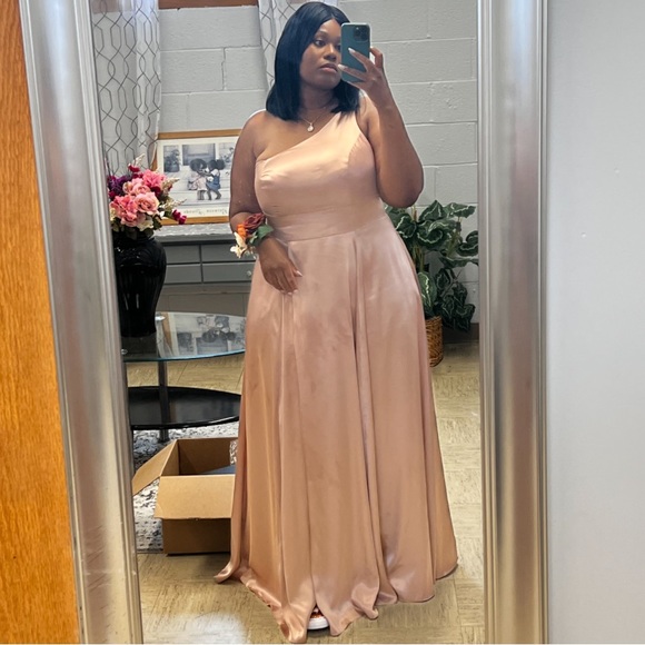 high low satin bridesmaid dresses Persephone Stretch Satin One-Shoulder Bridesmaid Dress